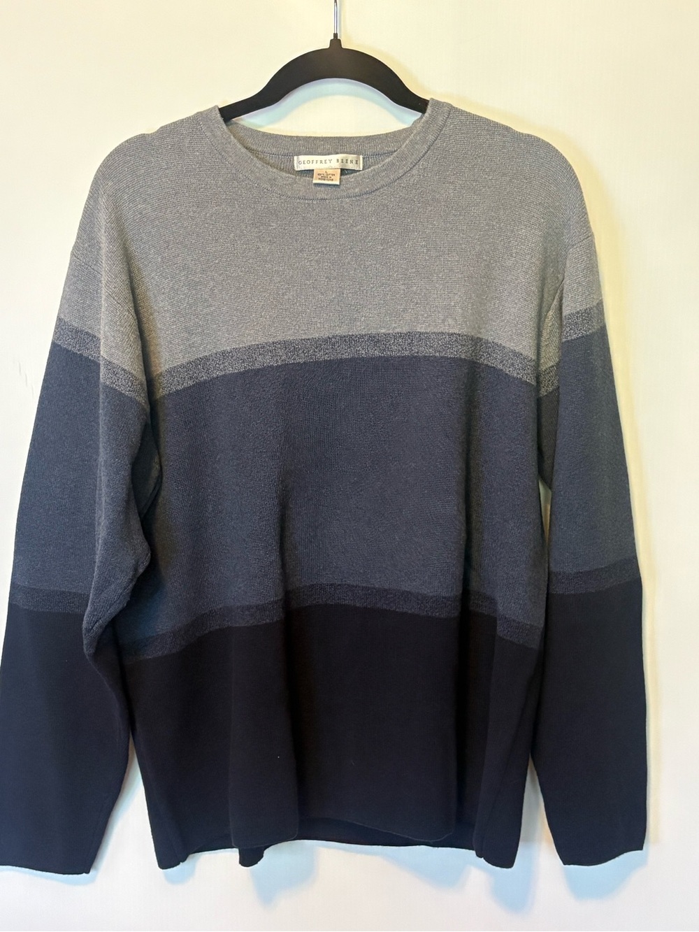 Geoffrey Beene Men’s Striped Crewneck Sweater in Light Gray & Navy